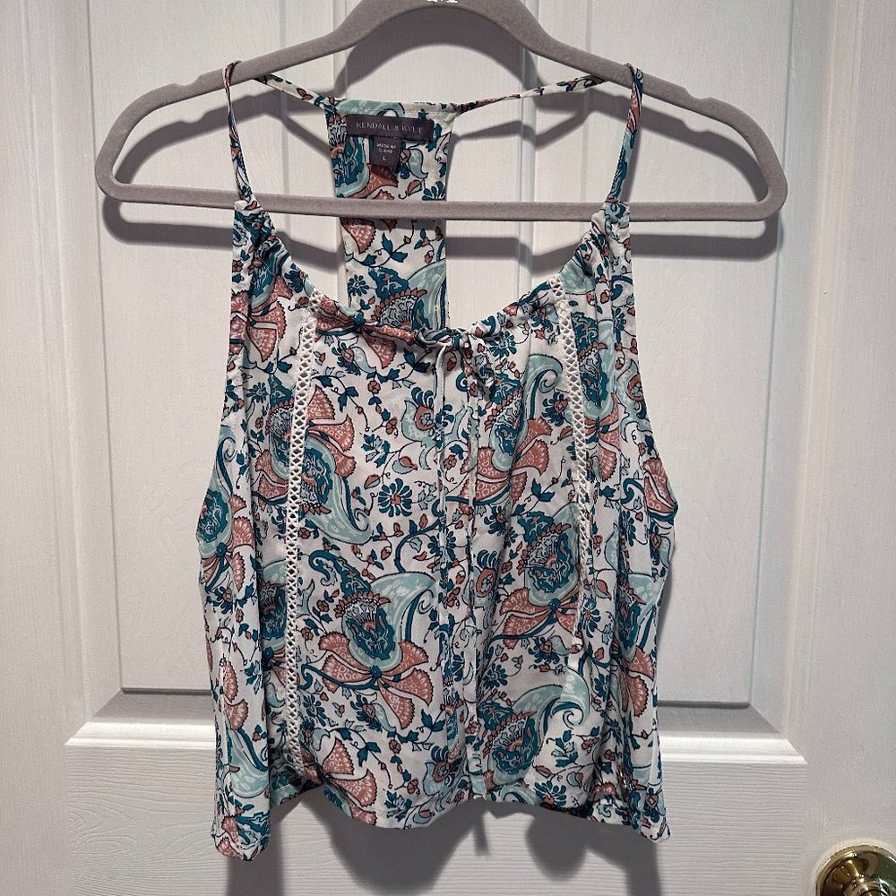Kendall & Kylie Sleeveless Multicolor Boho Tiered Halter Top Size L